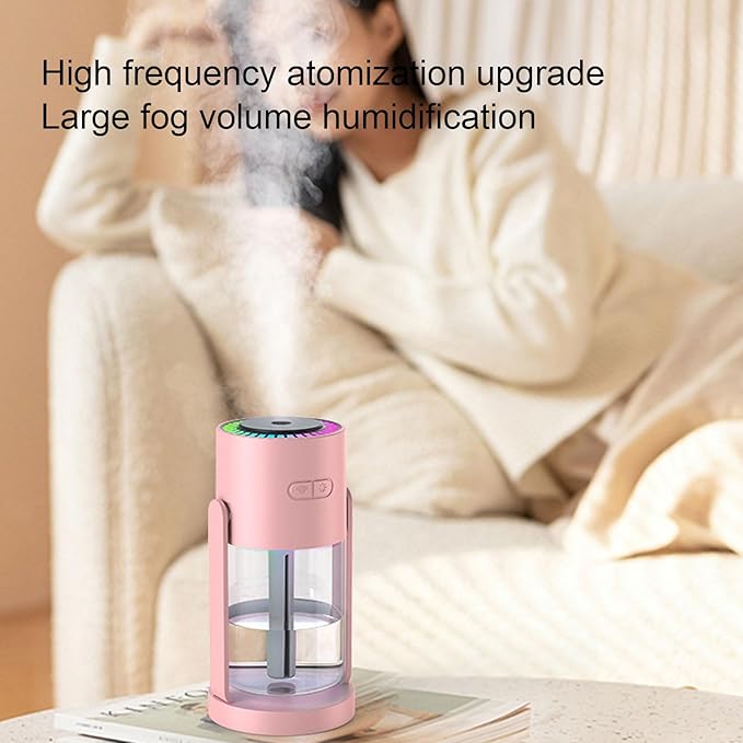 Small Cool Mist Humidifiers Low Noise with Night Light, Mini Desk Humidifier Shaking Head, Portable Humidifiers for Travel Car Office Home Indoor Bedroom, White Pink (Pinkish)