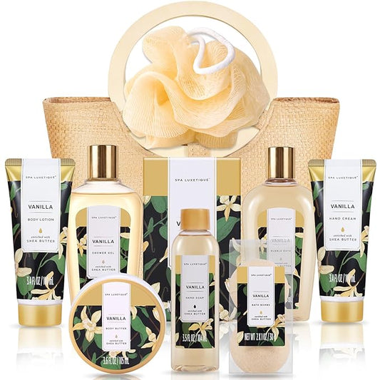spa luxetique Bath Sets for Women Gift - 10PCS Vanilla Scent Spa Kit, Spa Gift Baskets for Her Birthday, Mother's Day Gifts for Women, Mother, Wife, Girlfriends