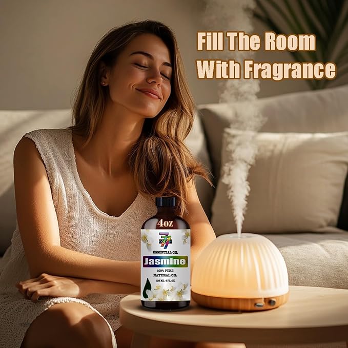 Jasmine Essential Oil - GV77ZF Jasmine Oils for Diffusers, Humidifiers, DIY Candles, Soap, Cleaning, Home, Office, Yoga, Massage, Gifts - 8 fl oz (240 ml)