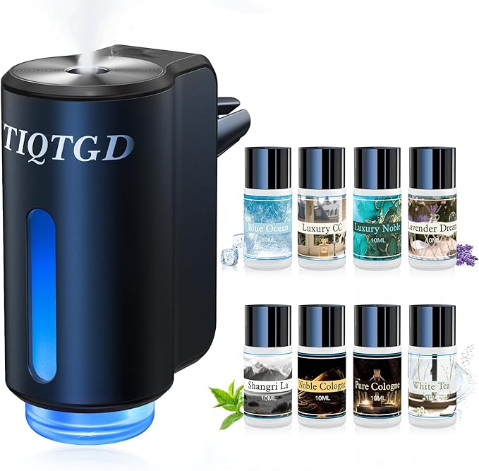 Smart Car Air Freshener, Car Air Freshener Diffuser with 3 Adjustable Modes, Rechargeable Aromatizante para Carro with 8pcs Essential Oil, Long-Lasting, Black