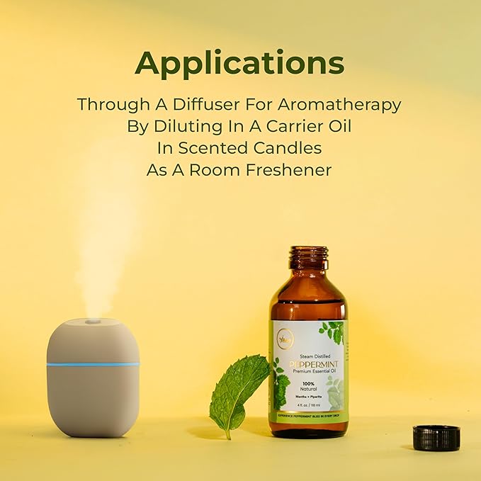 MyAce Peppermint Essential Oil 4 fl oz – 100% Pure & Steam Distilled Mentha Piperita – Undiluted, Natural Aromatherapy Oil for Diffuser, DIY Blends, Hair & Skin Care