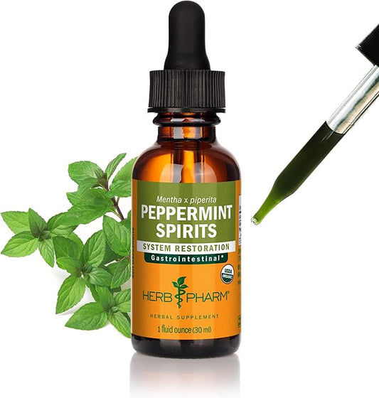 Herb Pharm Peppermint Spirits Liquid Extract: Organic Herbal Digestion Support | Mentha piperita Tincture | Fast-Absorbing for Occasional Nausea & Upset Stomach Support, Up to ~3 Week Supply, 1 oz*
