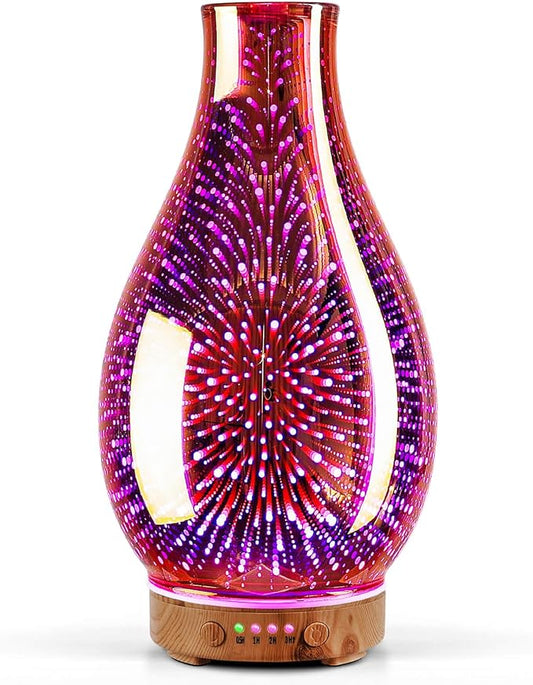 Porseme Essential Oil Diffuser 3D Glass Aromatherapy Ultrasonic Humidifier Cool Mist, Auto Shut-Off, Timer Setting, BPA Free for Home Office Hotel Yoga Gym Leisure SPA Gift 100ml