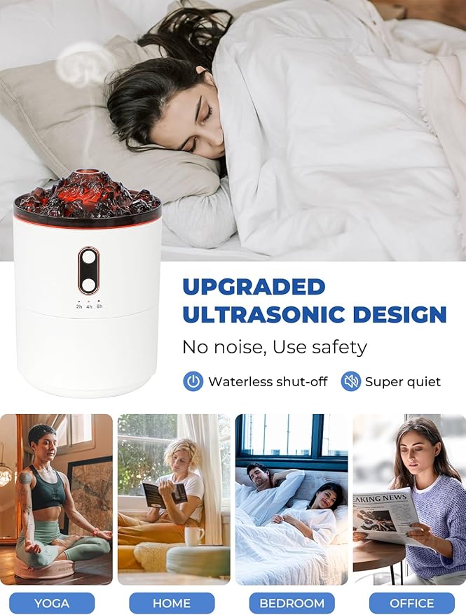 Volcano Humidifier Flame Aroma Diffuser, Personal Desktop Jellyfish Mist Flame Spray Humidifier for Bedroom Plants Office, Auto Shut-Off, 450ml, USB Power