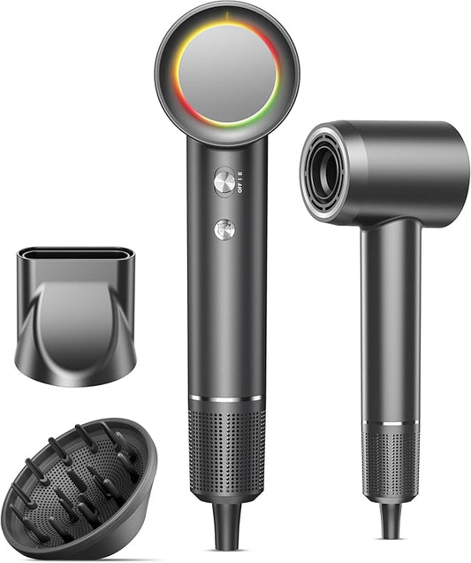 Hair Dryer, 160000 RPM Professional High Speed Ionic Blow Dryer • 500 Million Negative Ions • Intelligent Heat Control & Rapid Drying Speeds • Lightweight • Low Noise, Magnetic Diffuser & Nozzle