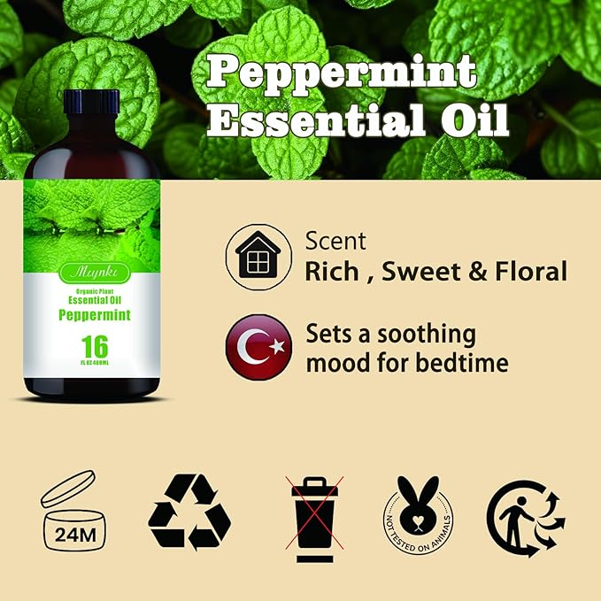 Peppermint Essential Oil – MLYNKL Peppermint Oils 16.33 fl oz for Diffusers, Humidifiers, Massage, DIY Candles, Soap, Cleaning, Home, Yoga, Office, Gifts - 490 ml