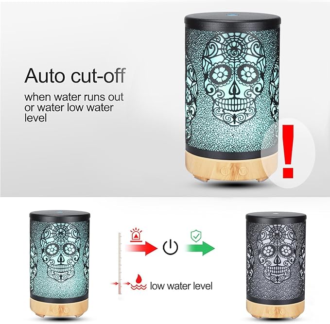 Skull Aromatherapy Diffuser, 100ML Essential Oil Diffuser Cool Mist Humidifier, with Remote Control Waterless Auto Off, for Bedroom, Office, Living Room (Wooden)