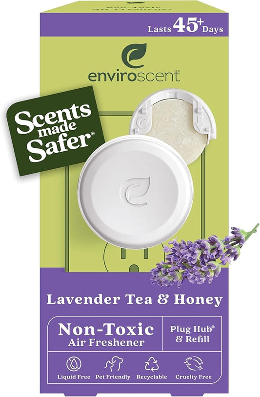 Enviroscent Non-Toxic Air Freshener Plug Hub® Warmer Refillable Kit - Refillable Plug-in Air Freshener - Home Fragrance Lasts Up to 45 Days - Mother’s Day Gift for Mom - Lavender Tea & Honey Scent