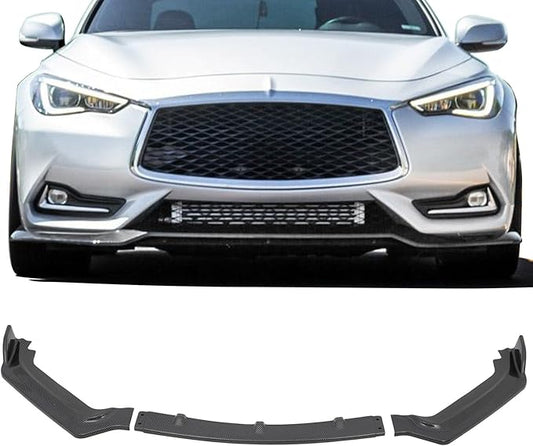 SCITOO Front Lip Spoiler Fits for 2017-2020 for Infiniti Q60 Coupe Glossy Carbon Look V Style Front Bumper Lip