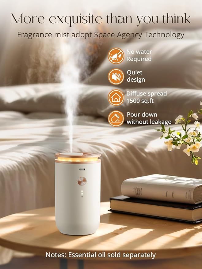 Ceeniu waterless diffusers for Home, Ultrasonic Atomization, Quiet Design, 1500 sq. ft Coverage, Small Diffuser for Large Space, Auto Off, Essential Oil diffuer air fresheners