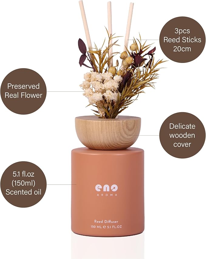 Reed Diffuser Set with Dried Flowers, 5.1oz Essential Oil Home Fragrance, Long Lasting Air Freshener for Bathroom Shelf Decor, Housewarming Gift, Mango Papaya Salad Scent