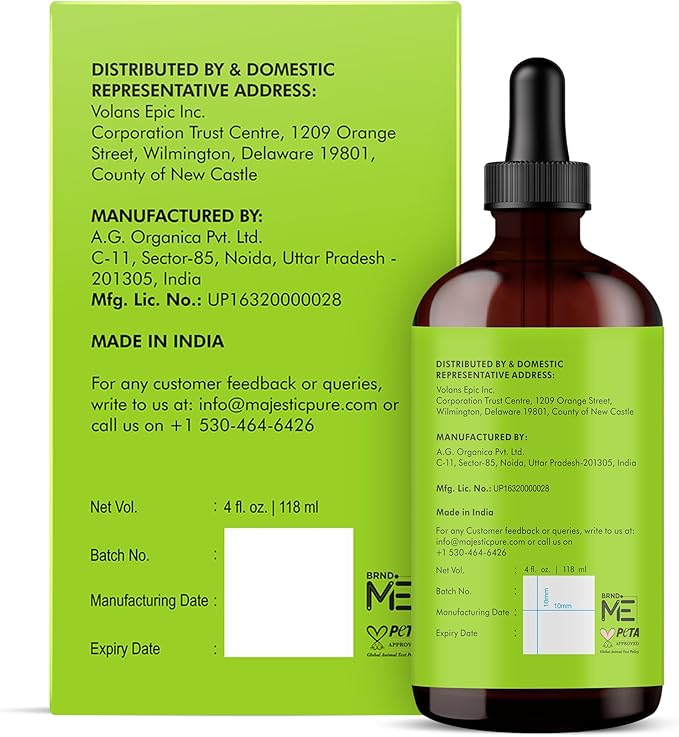 Majestic Pure Amla Oil 4oz (118ml) Premium Carrier Oil with Dropper for Hair Care, Hair Oiling, Scalp Massage, & Skin Care