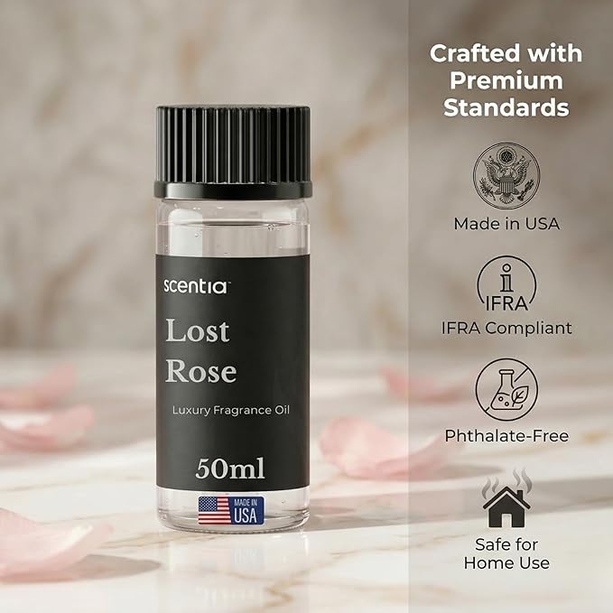 Scentia Lost Rose Hotel Scent Diffuser Oil – Luxury Fragrance Inspired by Fairmont – 50 mL – Rose, Oud Wood & Clove Essential Oil Blend for Home, Office & Aromatherapy Diffusers, Made in USA