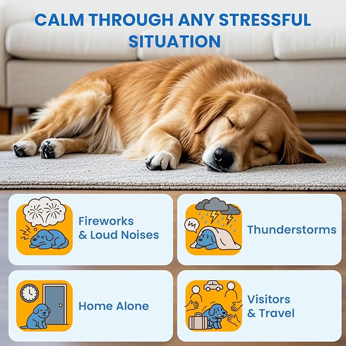 Dog Calming Pheromone Diffuser Kit, 60 Days Long Lasting Calming Diffuser for Dogs, Relieves Anxiety, Barking, Fighting, Destructive Behavior & Accidental Peeing, 2 Diffusers 6 Refills, Odorless