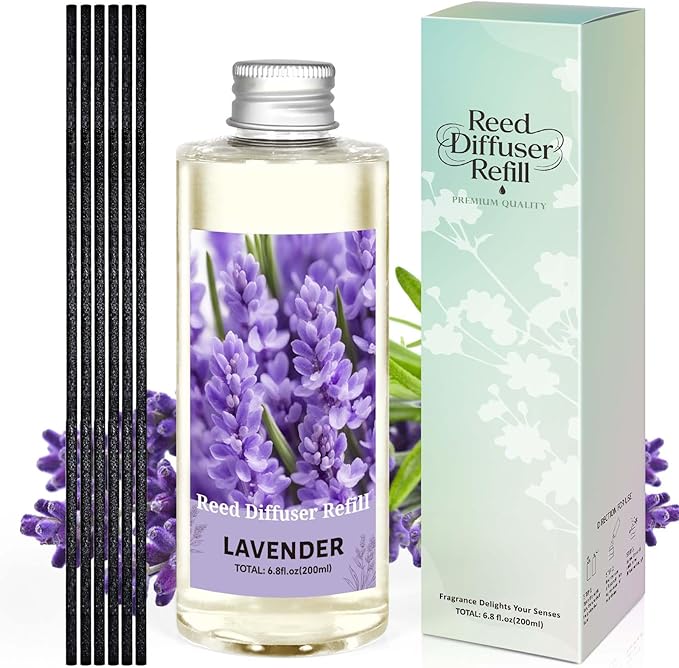 STRN Lavender Essential Oil Reed Diffuser Refill 200ml Long-Lasting Aromatherapy, Natural Fragrance Liquid with Eco-Friendly Bottle for Home, Bedroom, Spa