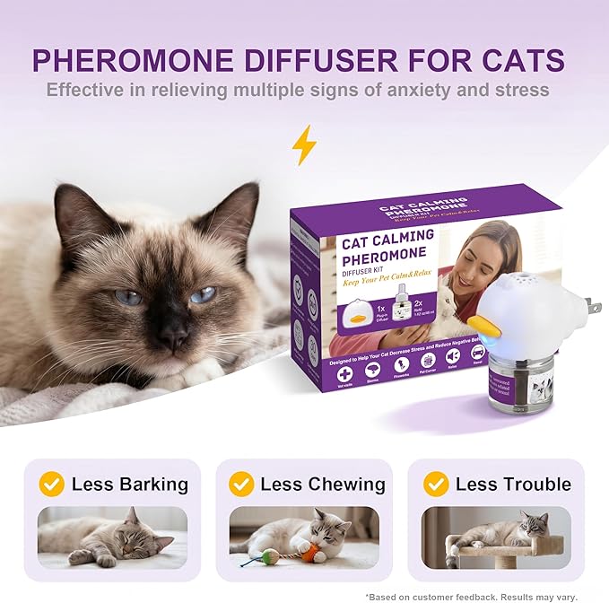 Cat Calming Diffuser，Helps Reduce Fighting, Tension & Aggression Between Cats，Cat Pheromones Calming Diffuser for Stress-2 Diffusers & 4 Refills