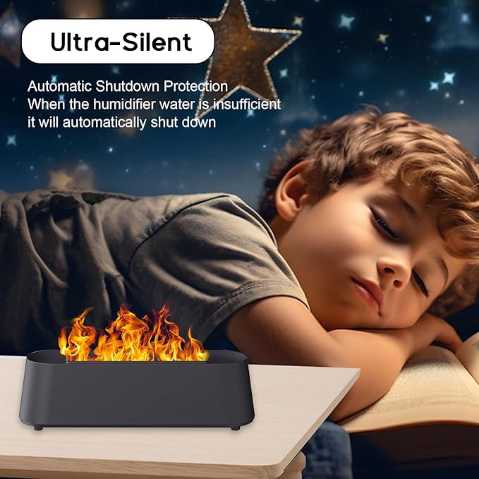 Flame Diffuser Humidifier, 7 Color Flame Air Diffuser Humidifier 300ml Oil Diffuser Flame for Home, Office, Timer and Waterless Auto Off