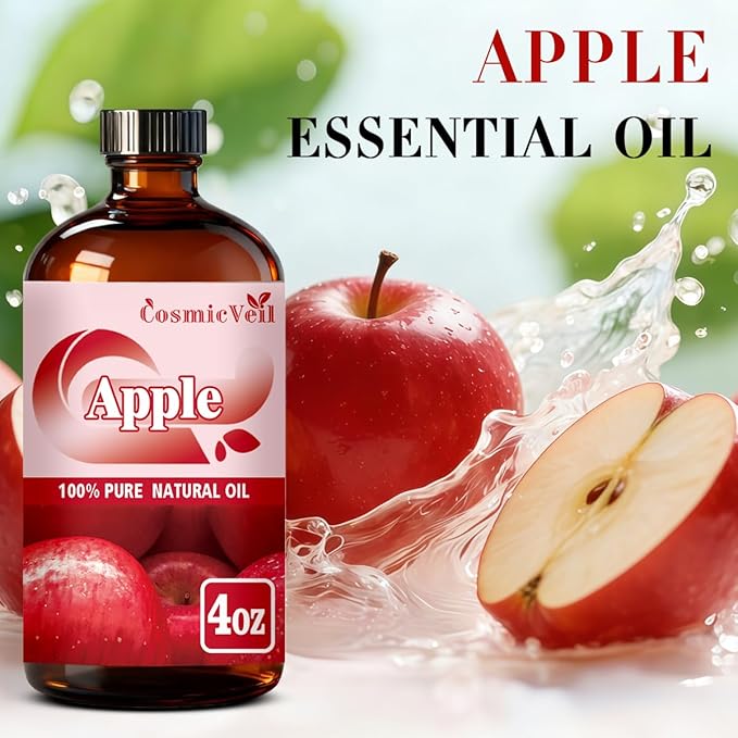 Apple Fresh Essential Oil Apple Oil for Aroma Diffuser,Humidifier,Home Fragrance,Cleaning,Body Care,Massage,Yoga,DIY Candle,DIY Soap CosmicVeil（Apple Fresh，4 Fl Oz (Pack of 1)）