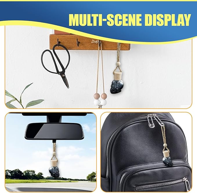 2PCS Hanging Car Essential Oil Diffuser Bottles, Skull Auto Interior Decoration Pendant, Refillable 8ml Empty Glass Bottle Auto Ornament, Funny Car Rear View Mirror Charm Accessory (GoldRibbon)