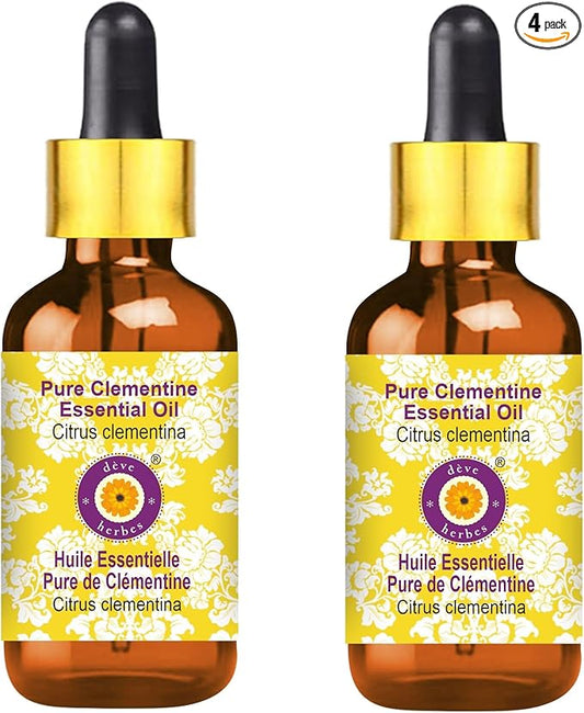 Deve Herbes Pure Clementine Essential Oil (Citrus Clementina) with Glass Dropper Steam Distilled (Pack of Two) 100ml X 2 (6.76 oz)