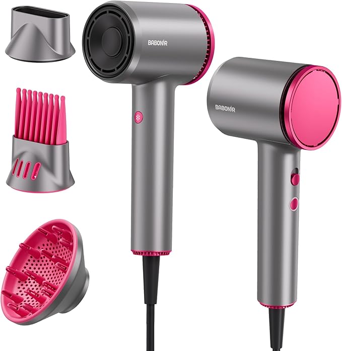 BABONIR Hair Dryer, 110,000 RPM High-Speed Brushless Motor for Fast Drying, 1875W Plasma Blow Dryer with Comb, Diffuser & Concentrator, 550 Million Ionic Hairdryer, Low Noise, for Travel, Salon (Gray)