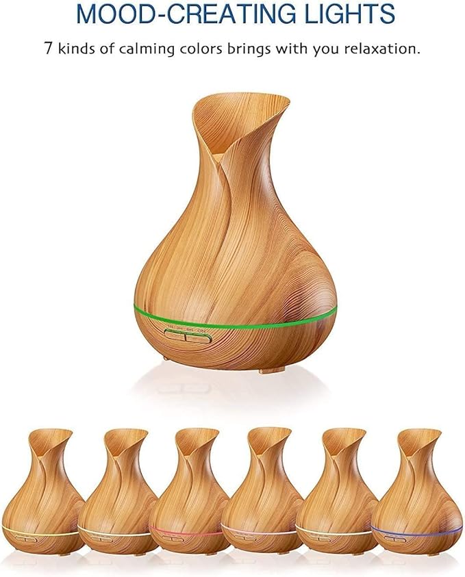 550ml Ultrasonic Aroma Diffuser & Cool Mist Humidifier with LED Lights – Quiet Essential Oil Diffuser for Home, Office, Yoga, Bedroom (550ml)