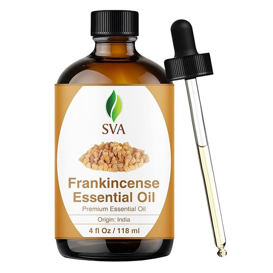 SVA Frankincense Essential Oil – 4 Fl Oz – 100% Natural Boswellia Serrata Oil - for Diffuser, Hair Care, Face, Skin Care, Aromatherapy, Scalp and Body Massage, Soap and Candle Making – with Dropper