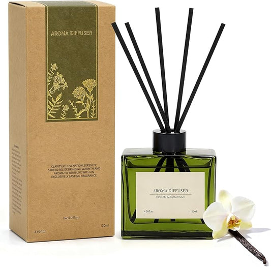 Reed Diffuser, 4 oz Vanilla Cream Scent Diffuser with 7 Sticks, 90 Days Long Lasting Reed diffusers for Home, Elegant Fragrance for Bathroom Bedroom Office Decor, Air Fresh