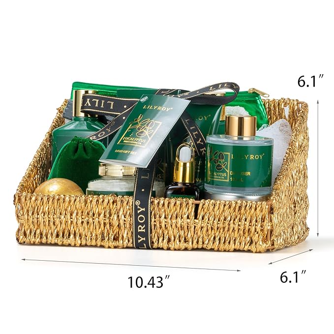 Mother's Day Gift Basket for Mom, Gifts for Women, Spa Gift Baskets for Women - 15-Piece Premium Eucalyptus Bath Gift Set for Men - Spa Kit, Gifts for Birthday, Valentines Day, Fathers Day, Christmas