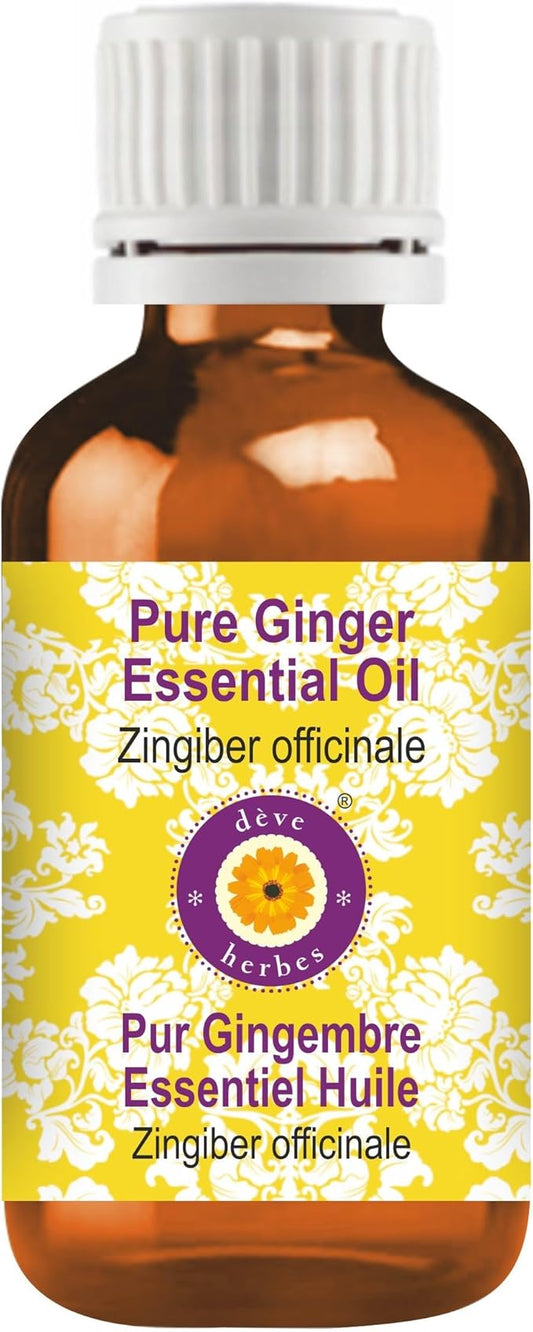 dève herbes Ginger Essential Oil (Zingiber officinale) Pure | Non-Sticky | Non-Greasy | Lightweight | Men & Women | All Skin Types | Steam Distilled 15ml (0.5 oz)