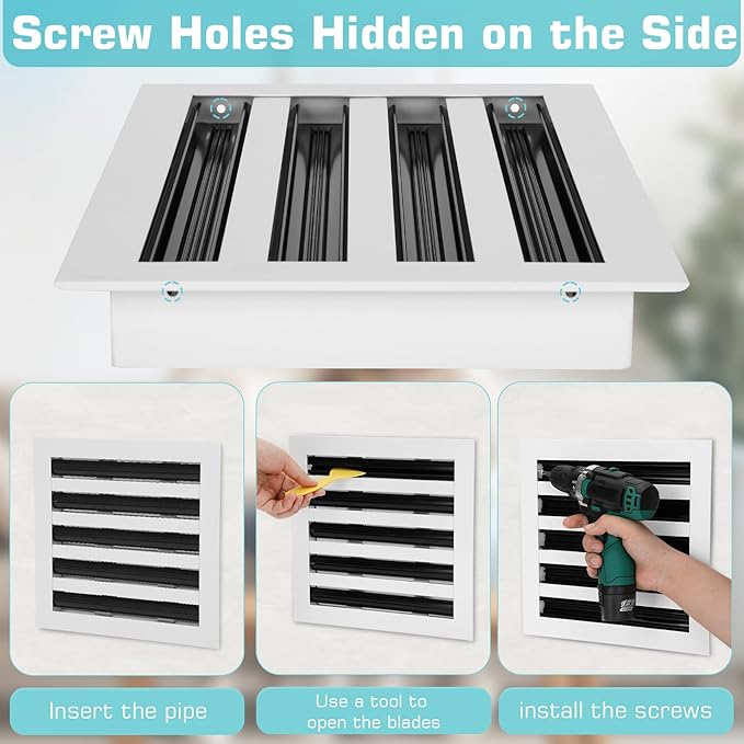 14x14 Modern AC Vent Cover, Decorative White Air Vent (Duct Opening Cutout), All Aluminium Standard Linear Slot Diffuser, Low Noise - Register Grille for Ceiling, Walls & Floors