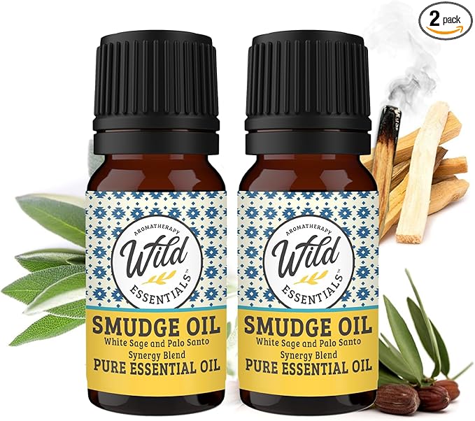 Wild Essentials Smudge Blend 2 Pack of 100% Pure White Sage and Palo Santo Essential Oil - 10ml, Premium Grade, Made and Bottled in The USA, Cleansing, Purifying, Calming