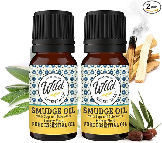 Wild Essentials Smudge Blend 2 Pack of 100% Pure White Sage and Palo Santo Essential Oil - 10ml, Premium Grade, Made and Bottled in The USA, Cleansing, Purifying, Calming