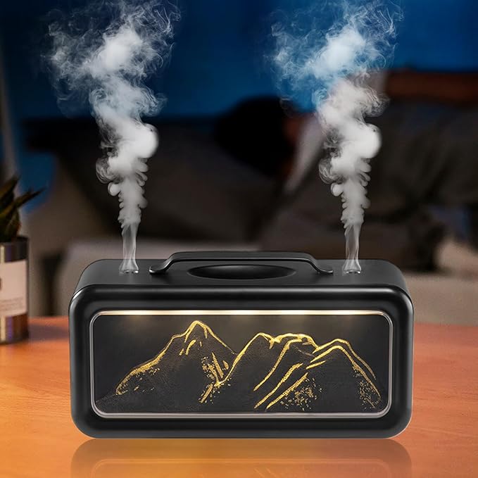 600ML Dual Mist Spray Snow Mountain Essential Oil Diffuser with 3 Modes Night Light USB Desktop Humidifier for Bedroom Home Office