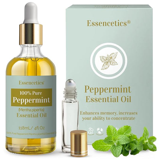 Peppermint Essential Oil 4 oz - 100% Natural- Infused with Olive & Sunflower Oils - Organic Peppermint Oil for Diffuser, Skin, Face & Hair Care