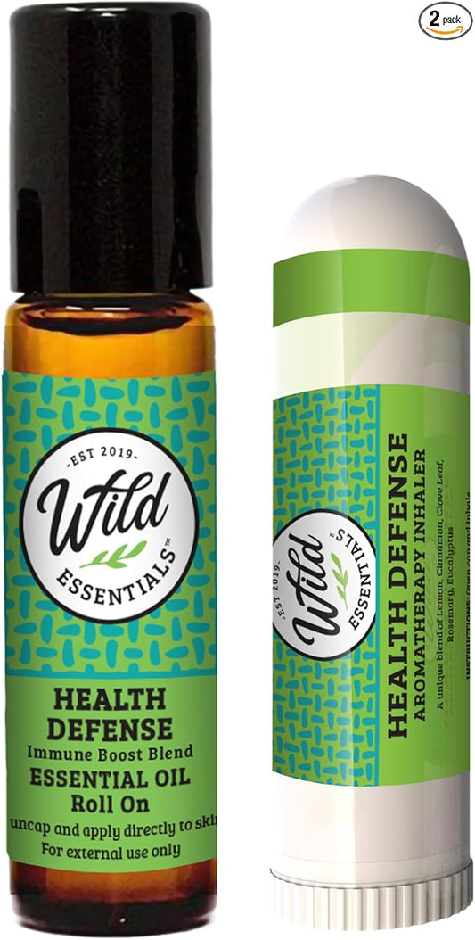 Health Defense Essential Oil 2 Pack – Roll-On & Inhaler – Immune Support Aromatherapy Blend with Cinnamon, Clove Leaf, Eucalyptus, Lemon & Rosemary – Natural Wellness, Breathing & Air Purifying
