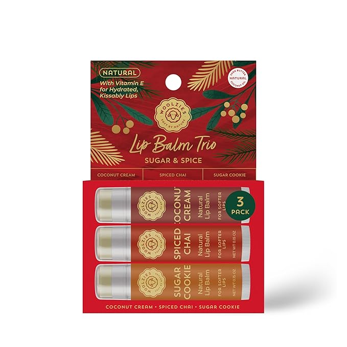 Holiday Stocking Stuffer Lip Balm Set: All-Natural Shea Butter, Beeswax, Coconut Oil, & Vitamin E Infused Lip Care (3 Pack, Sugar & Spice)