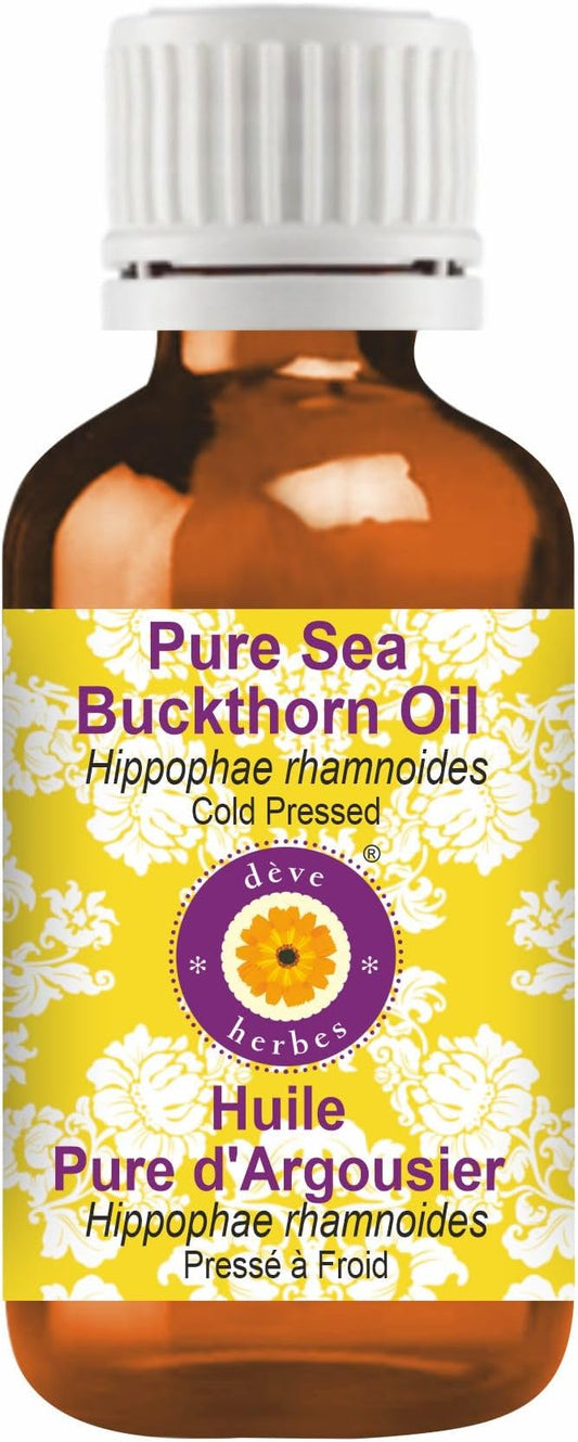 dève herbes Sea Buckthorn Oil (Hippophae rhamnoides) | Cold Pressed | Pure | Natural | Undiluted | for Diluting Essential Oils | for Skin & Massage | Non-Sticky| Lightweight| Unisex | 10ml (0.33 oz)
