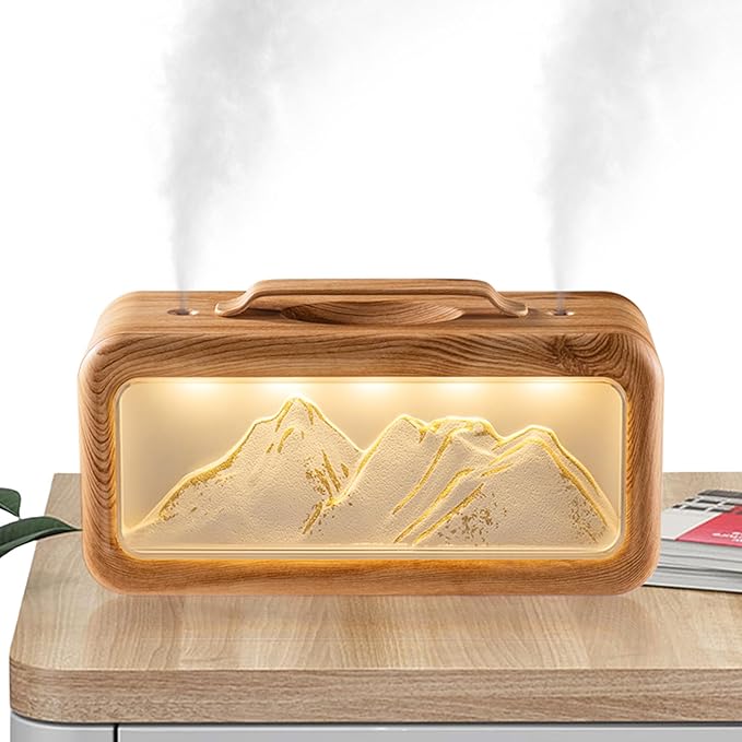 600ML Dual Mist Spray Snow Mountain Essential Oil Diffuser with 3 Modes Night Light USB Desktop Humidifier for Bedroom Home Office