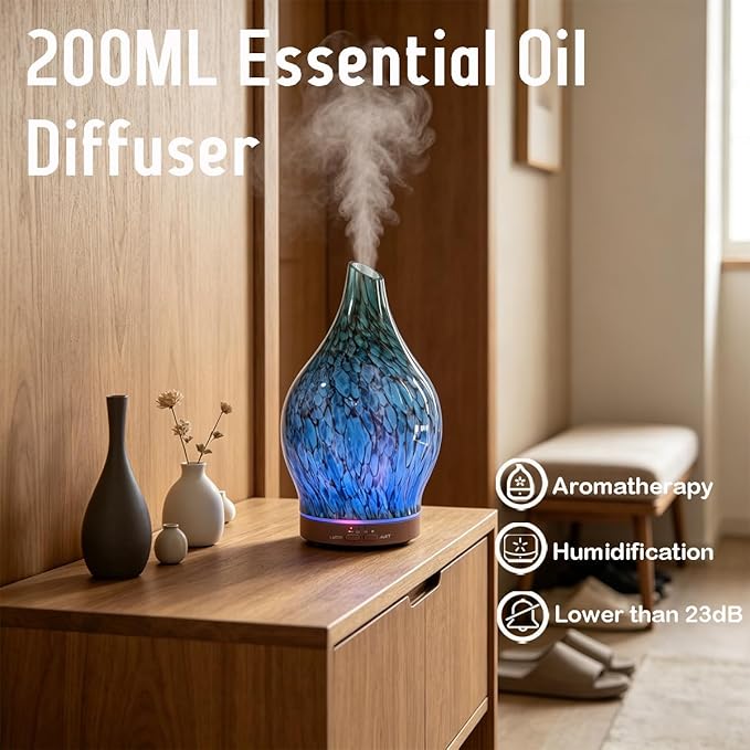 3 Essential Oil Diffuser Set,200ml Glass Diffuser Small Humidifier with Timer,7 LED Color Lights,Waterless Auto Shut-Off for Office Home Room Decor Gifts for Women