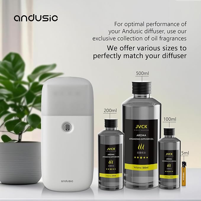 Andusic Smart Waterless Aroma Diffuser 168ml – Wall-Mounted, Silent, Remote-Controlled, Automatic Shutoff, for Home & Office – 200 sq ft Coverage