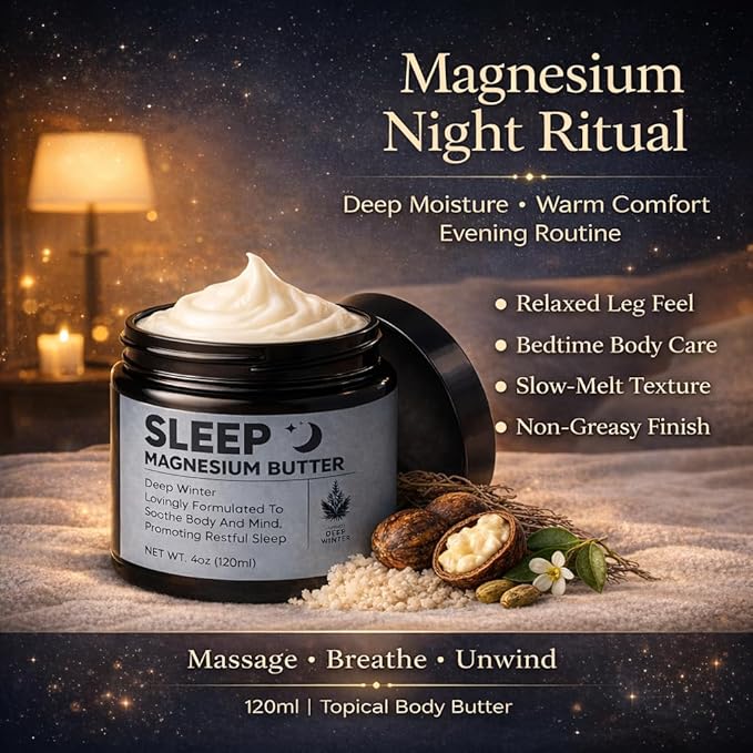 Magnesium Butter for Sleep, Deep Winter Magnesium Butter for Sleep, Nighttime Magnesium Cream with with Shea & Mango Seed Butter, Magnesium, Vitamin E and Natural Essential Oils for Leg, Foot (1)