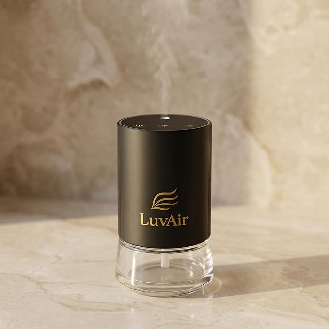 LuvAir Waterless Home Diffuser – Rechargeable Cordless Aromatherapy Machine for Large Rooms, Adjustable Mist, Essential Oil Diffuser for Home & Office (Black)