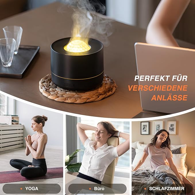 Essential Oil Diffuser, Colorful Flame Fire Diffuser, Bedroom Atmosphere Light, Starry Sky Projection Light, Cold Mist Aromatherapy with Automatic Shut-Off Protection. Suitable for Home, Office
