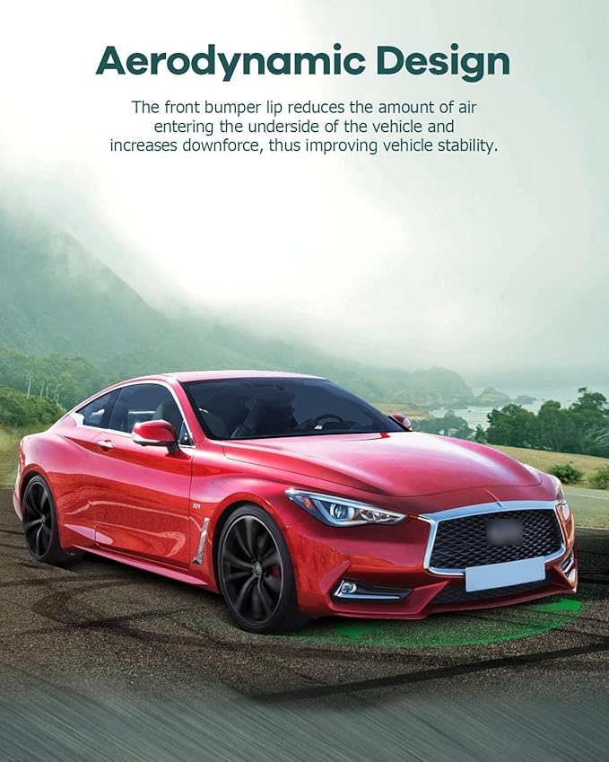 SCITOO Front Lip Spoiler Fits for 2017-2020 for Infiniti Q60 Coupe Glossy Carbon Look V Style Front Bumper Lip