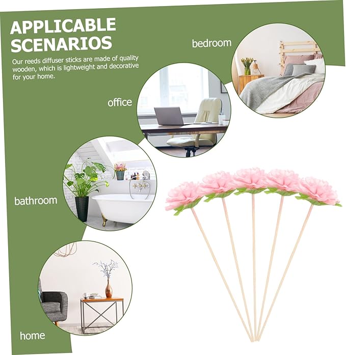 DECHOUS 5pcs Natural Rattan Aroma Diffuser Sticks with Flower Top for Essential Oil Diffusion Fragrance and Home Decor Suitable for Vases and Aromatherapy Bottles