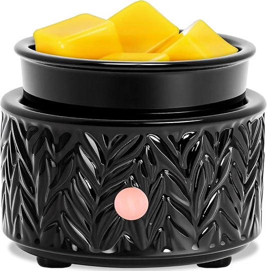 EQUSUPRO Wax Melt Warmer for Scented Wax - 4-in-1 Electric Ceramic Candle Wax Warmer Fragrance Wax Burner Melter for Home Office Decor & Gift for Women (Black Leaf)