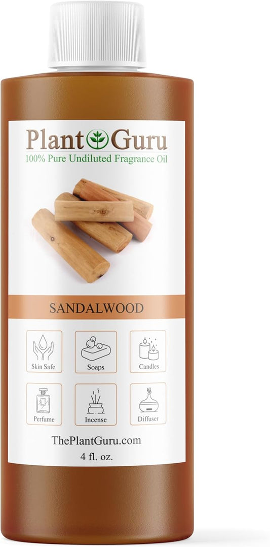 Sandalwood Mysore Fragrance Oil 4 fl. oz. Scented Oil for DIY Soap Making, Candles, Bath Bombs, Body Butters. Used in Aromatherapy Diffusers, Burners and Warmers. Great Addition to Lotions and Creams