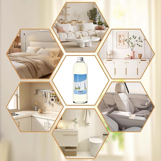 STRN Linen Reed Diffuser Refill 500ml with 6 Natural Reed Sticks, Smooth Aromatherapy for Home, Cozy Comfort Fragrance for Bedroom, Closet, Bathroom