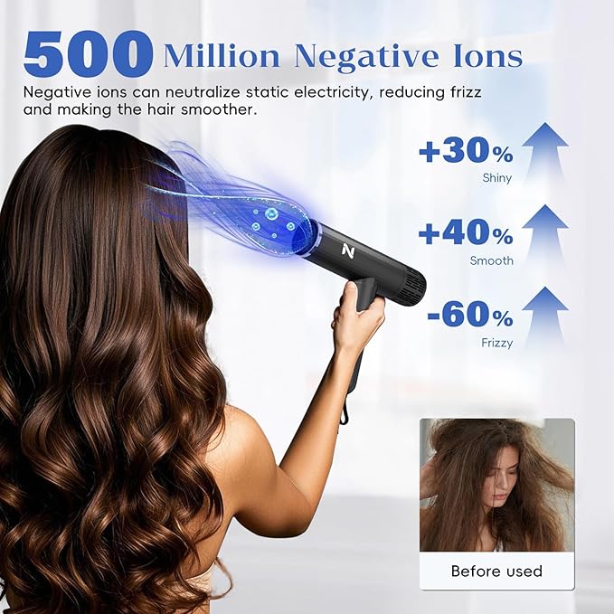 Natrial Ionic Professional Hair Dryer with Diffuser for Curly Hair,1600W&110000RPM High Speed Blow Dryer for Women,Fast Drying,Lock Function,Low Noise,Lightweight for Home Travel Salon,Medium Gray